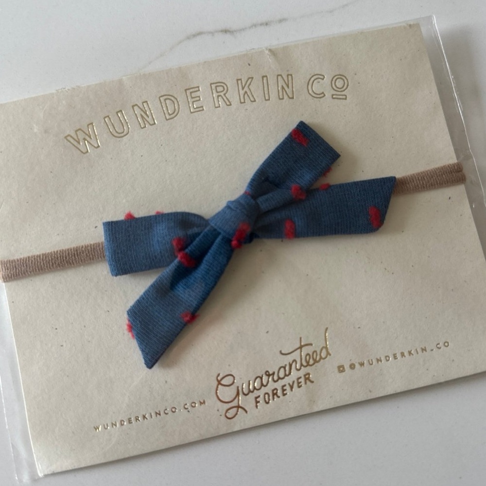 Wunderkin headband bow navy with red dot